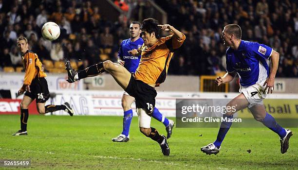 Seol Ki-Hyeon of Wolves shoots at goal but does not score during the Coca Cola Championship match between Wolverhampton Wanderers and Ipswich Town at...
