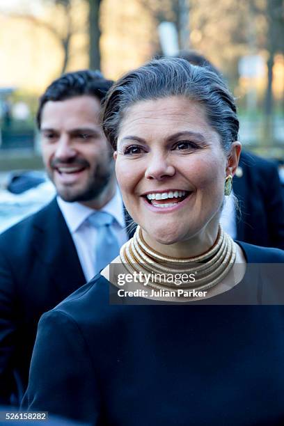 Crown Princess Victoria of Sweden, and her brother Prince Carl Philip of Sweden, arrive for a Concert at the Nordic Museum, on the eve of King Carl...