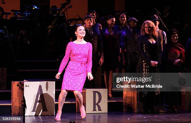 Jenn Gambatese during the Curtain Call as former congressman Barney Frank makes his stage debut in 'Fiorello!', the opening musical of New York City...