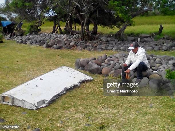 Aug. 6, 2015 -- Photo taken on Jul.29 shows a piece of debris on Reunion Island. Verification had confirmed that the debris discovered on Reunion...