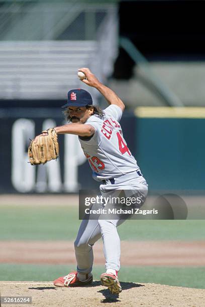 Dennis Eckersley of the St. Louis Cardinals pitches during a 1996 season game at Pac Bell Park in San Francisco, California. Dennis Eckersley played...