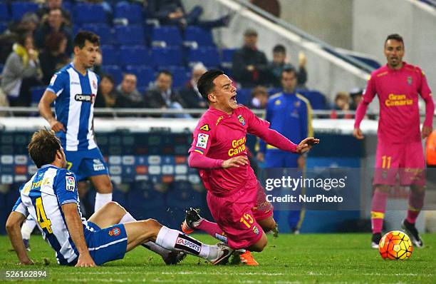 December 19- SPAIN: Victor Sanchez and Roque Mesa during the match between RCD Espanyol and UD Las Palmas, corresponding to the week 16of the spanish...