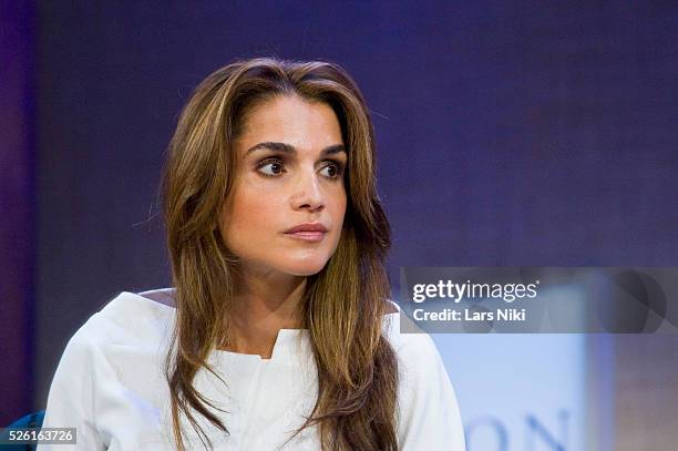 Her Majesty Queen Rania Al Abdullah, Queen of the Hashemite Kingdom of Jordan serves on a panel discussing partnerships between companies,...