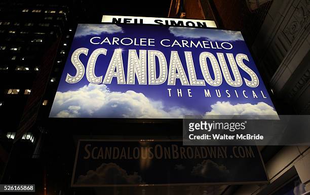 Theatre Marquee for the the Broadway Opening Night Performance After Party for 'Scandalous The Musical' at the Neil Simon Theatre in New York City on