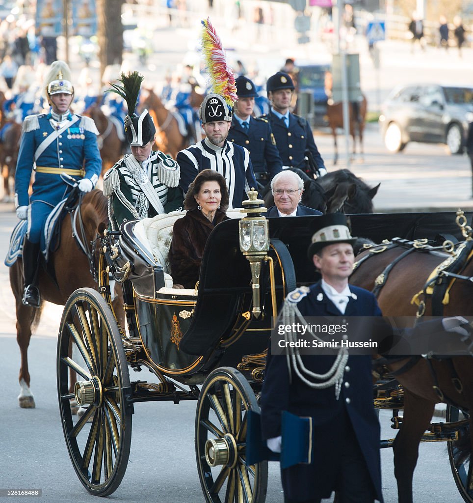 Royal Artistic Academies Arrivals - King Carl Gustaf of Sweden Celebrates His 70th Birthday