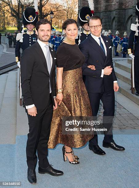 Prince Carl Philip of Sweden, Crown Princess Victoria of Sweden and Prince Daniel of Sweden arrive at the Nordic Museum to attend a concert of the...