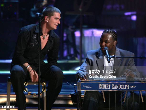 Singer Rob Thomas and guitarist Robert Randolph perform at "Save The Music: A Concert To Benefit The VH1 Save The Music Foundation" at the Beacon...