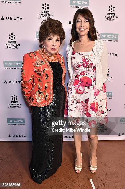 Actress Gina Lollobrigida and actress/author Illeana Douglas attend 'Trapeze' during day 2 of the TCM Classic Film Festival 2016 on April 29, 2016 in...