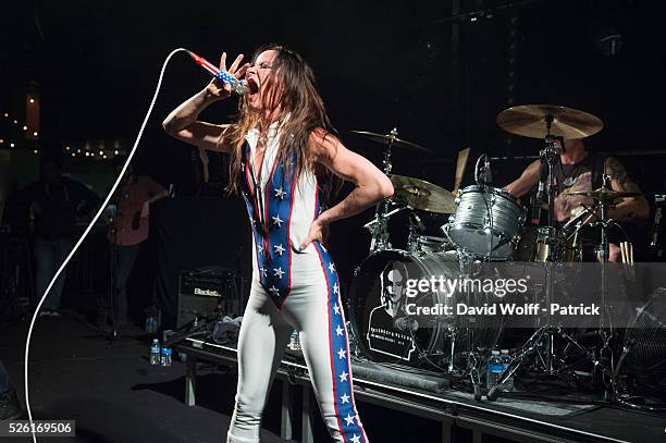 Juliette Lewis from Juliette and the Licks performs at Le Trabendo on April 29, 2016 in Paris, France.