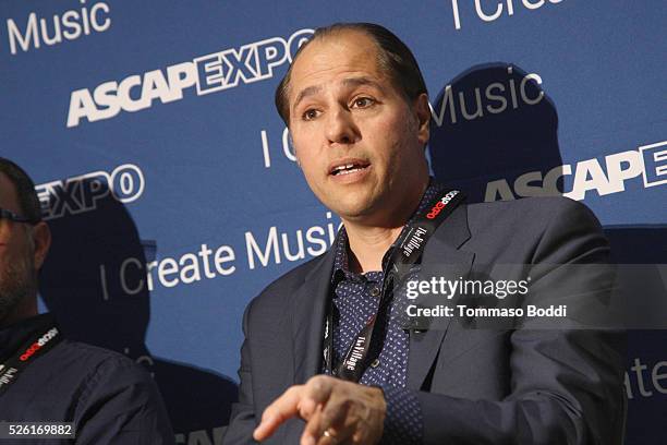 Composer Didier Lean Rachou speaks onstage during the 'Composer's Ultimate Survival Kit' panel, part of the 2016 ASCAP "I Create Music" EXPO on April...