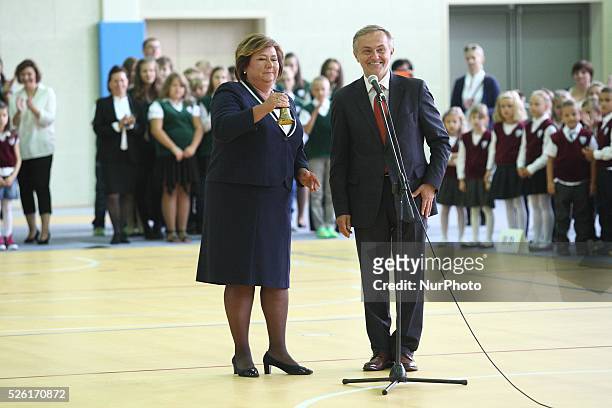 Gdynia, Poland 1st, September 2014 First Lady Anna Komorowska and Mayor of Gdynia Wojciech Szczurek takes part in the new school year inauguration in...