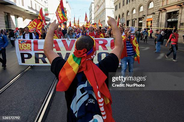 Unemployed, migrant workers, esodati, the mall worker, fire kiper, students and workers of public administrations demonstrate in Rome, on October 18,...