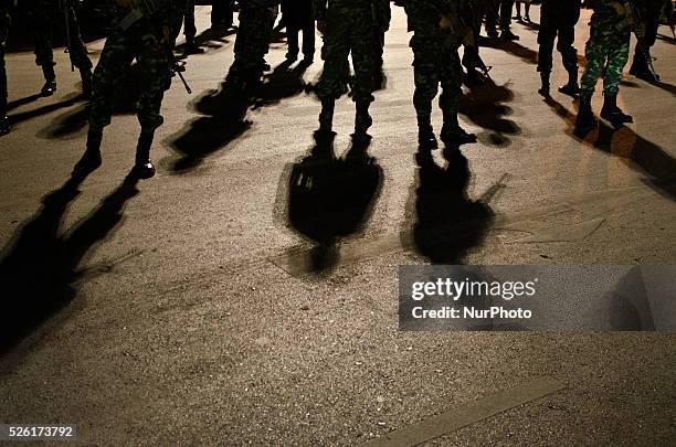 Thai Military move on thousands of anti government protesters from the centre of Bangkok on buses supplied on the second day that the coup was...