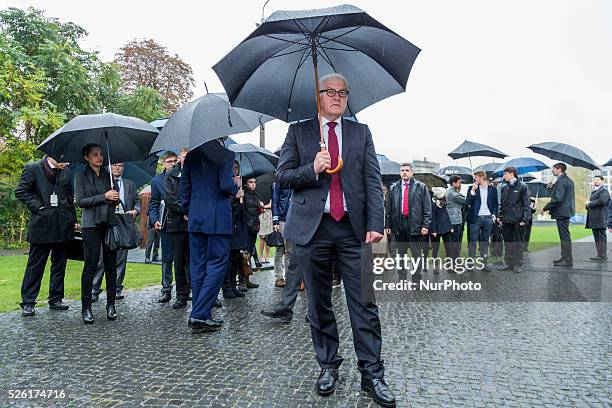 Secretary of state John F. Kerry visits the Berliner Wall memorial with German foreign minister Steinmeier on October 22nd, 2014 in Berlin, Germany....