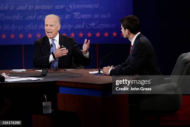 Vice President Joe Biden debates Republican vice presidential nominee Paul Ryan during the U.S. Vice presidential debate in Danville, Kentucky...