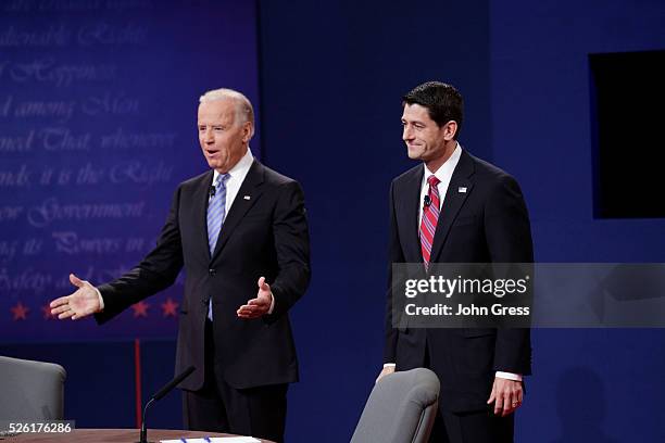 Vice President Joe Biden debates Republican vice presidential nominee Paul Ryan during the U.S. Vice presidential debate in Danville, Kentucky...