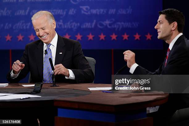 Vice President Joe Biden debates Republican vice presidential nominee Paul Ryan during the U.S. Vice presidential debate in Danville, Kentucky...