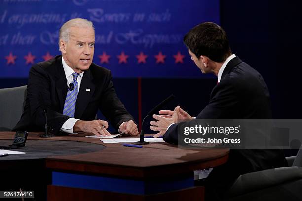 Vice President Joe Biden debates Republican vice presidential nominee Paul Ryan during the U.S. Vice presidential debate in Danville, Kentucky...