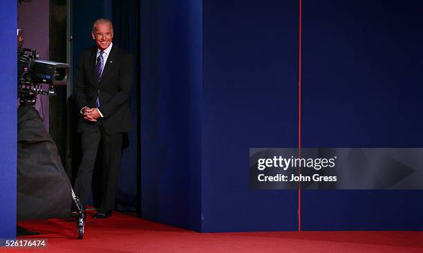 Vice President Joe Biden waits to debate Republican vice presidential nominee Paul Ryan during the U.S. Vice presidential debate in Danville,...