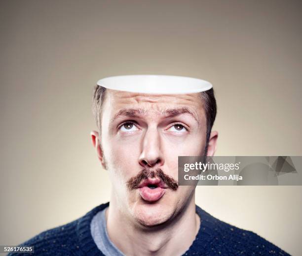 portrait of young man with empty head - människohjärna bildbanksfoton och bilder
