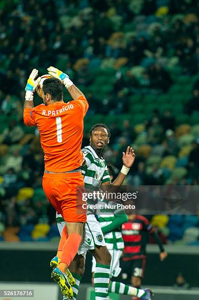 Sporting CP's goalkeeper Rui Patricio in action during the UEFA Europa League Round of 32: First Leg match between Sporting Lisbon and Bayer...