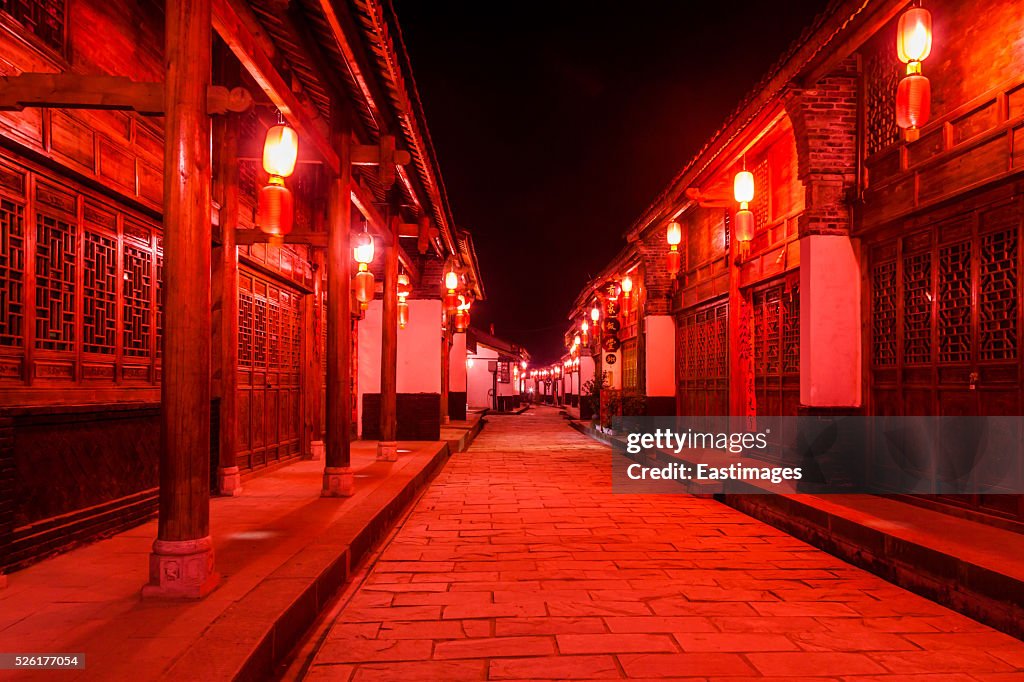 Chinese ancient town illuminated at night