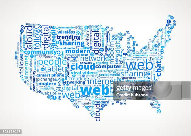 usa on modern communication and technology word cloud - word cloud stock illustrations