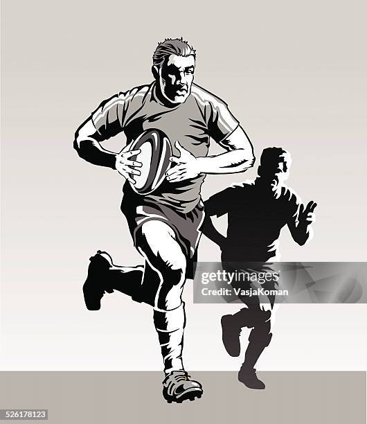 illustrations, cliparts, dessins animés et icônes de rugby avec le ballon de la course pour essayer - passe rugby