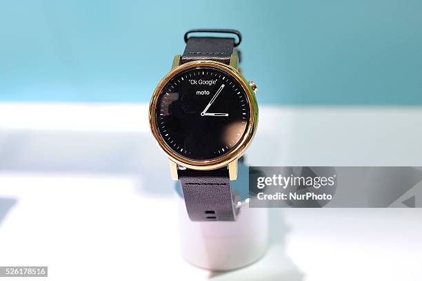 The Lenovo Moto 360 smartwatch, showed during the first day of Mobile World Congress 2016 in Barcelona, 22nd of February, 2016.