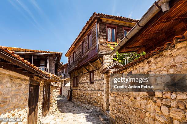 the streets of old town of nessebar, bulgaria - nesebar fotografías e imágenes de stock