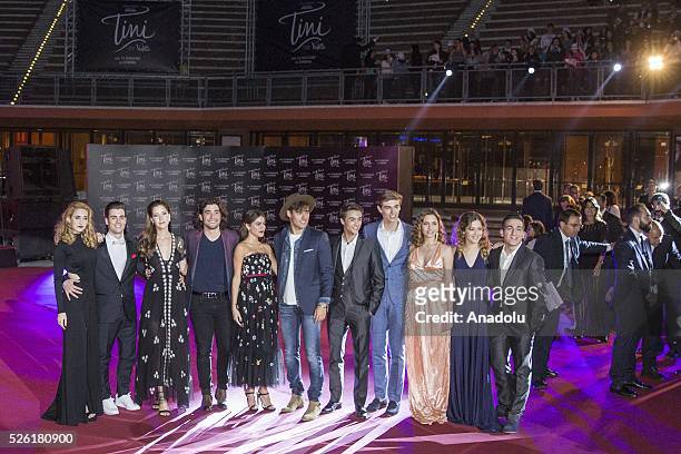 The cast of the movie "Tini-La nuova vita di Violetta" attends the premiere of Tini-La nuova vita di Violetta at Auditorium Parco della Musica on...