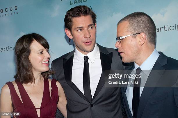 Rosemarie Dewitt, John Krasinski and Matt Damon attend the Promised Land premiere at the AMC Lowes Lincoln Square 13 in New York City. �� LAN