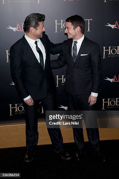 Andy Serkis and Elijah Wood attend The Hobbit: An Unexpected Journey premiere at the Ziegfeld Theater in New York City. �� LAN
