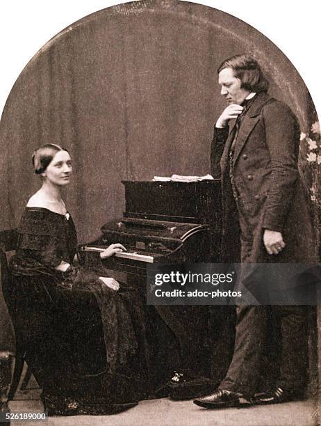 Clara and Robert Schumann , German composers. After a daguerreotype. Ca. 1850.