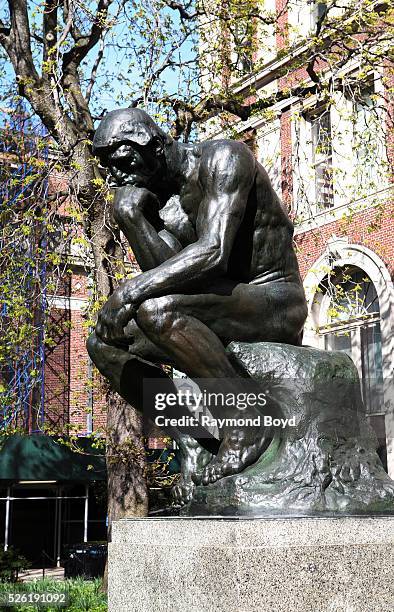 Auguste Rodin's 'The Thinker' sculpture sits outside Philosophy Hall at Columbia University in New York, New York on April 16, 2016.