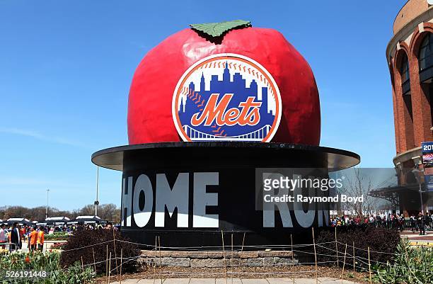 The old Shea Stadium 'Home Run Apple' sits outside Citi Field, home of the New York Mets baseball team in Flushing, New York on April 16, 2016.