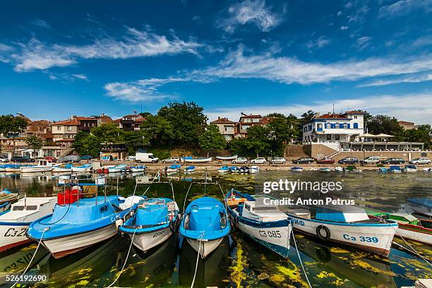 boats in fishing marina, sozopol, black sea, bulgaria - sozopol bulgaria stock pictures, royalty-free photos & images