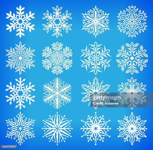 white snowflakes on blue winter background vector interface icon set - winter solstice stock illustrations