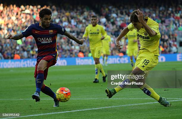 November 08- SPAIN: Dani Alves and Denis Suarez during the match between FC Barcelona and Villarreal CF, corresponding to the week 11 of the spanish...