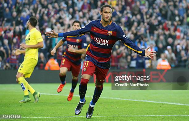 November 08- SPAIN: Neymar Jr. Celebration during the match between FC Barcelona and Villarreal CF, corresponding to the week 11 of the spanish...