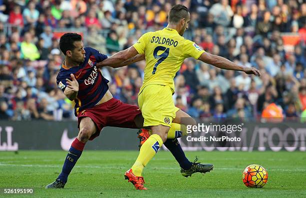 November 08- SPAIN: Sergio Busquets and Soldado during the match between FC Barcelona and Villarreal CF, corresponding to the week 11 of the spanish...