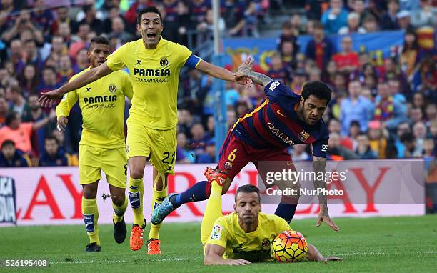 November 08- SPAIN: Dani Alves and Soldado during the match between FC Barcelona and Villarreal CF, corresponding to the week 11 of the spanish...