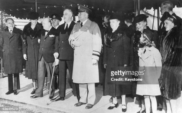 British Prime Minister Winston Churchill and US president Franklin D Roosevelt after attending a Christmas service at the Foundry Methodist Church in...
