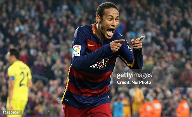 November 08- SPAIN: Neymar Jr. Celebration during the match between FC Barcelona and Villarreal CF, corresponding to the week 11 of the spanish...