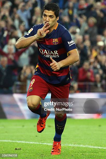 November 08- SPAIN: Luis Suarez celebration during the match between FC Barcelona and Villarreal CF, corresponding to the week 11 of the spanish...