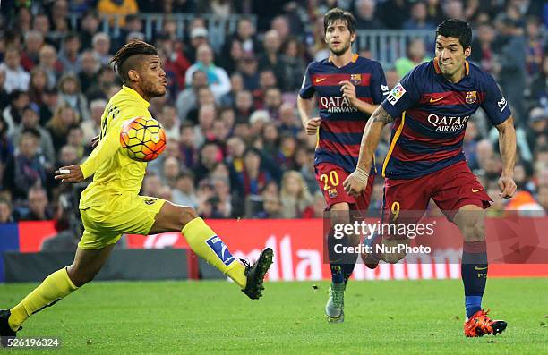 November 08- SPAIN: Luis Suarez and Dos Santos during the match between FC Barcelona and Villarreal CF, corresponding to the week 11 of the spanish...