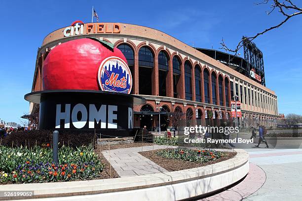 The old Shea Stadium 'Home Run Apple' sits outside Citi Field, home of the New York Mets baseball team in Flushing, New York on April 16, 2016.