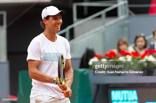 Rafa Nadal attends Charity day tournament during Mutua Madrid Open at Caja magica on April 29, 2016 in Madrid, Spain.