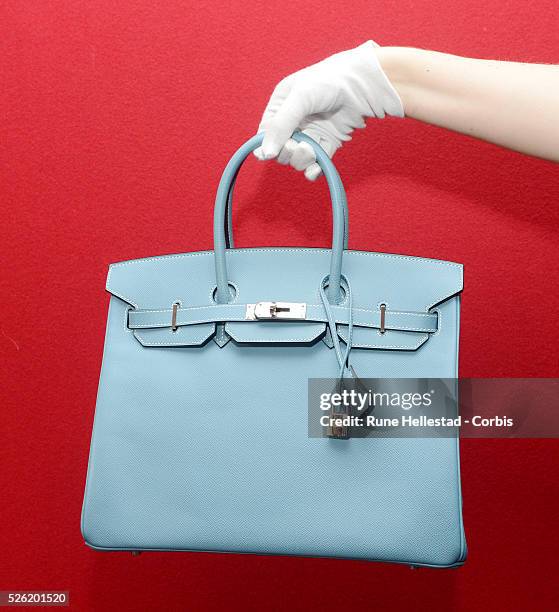 Hermes Birkin at a pre- auction photo calls for Hermes handbags at Bonhams, Knightsbridge.