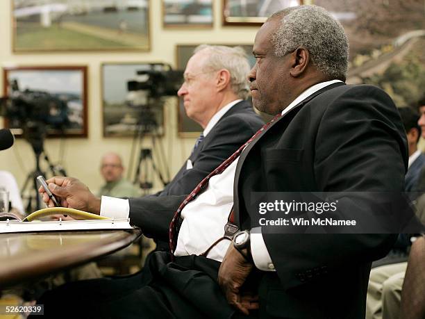 Supreme Court Justice Clarence Thomas and fellow Supreme Court Justice Anthony Kennedy appear before a subcommittee of the House Appropriations...